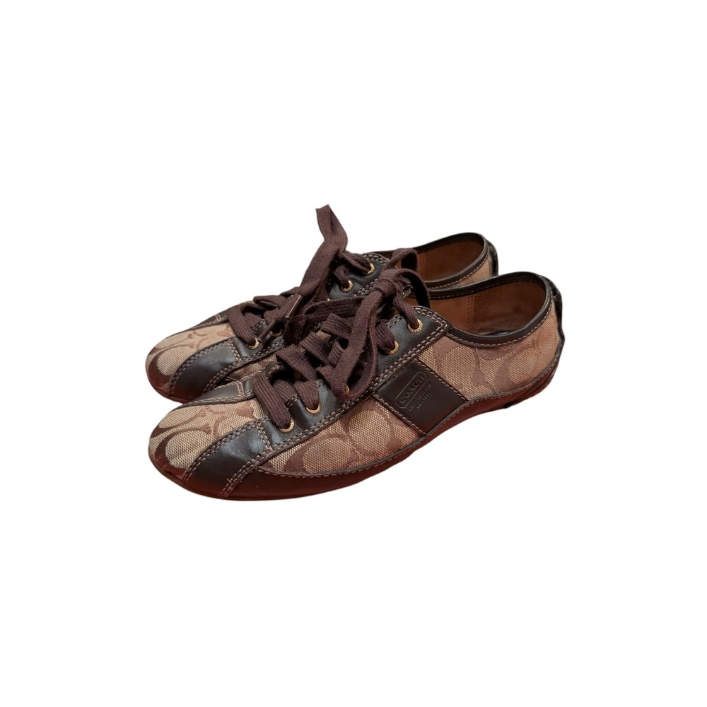Coach SUEE Womens Brown‎ Signature Canvas Leather Low Top Sneakers Size 6B A1258